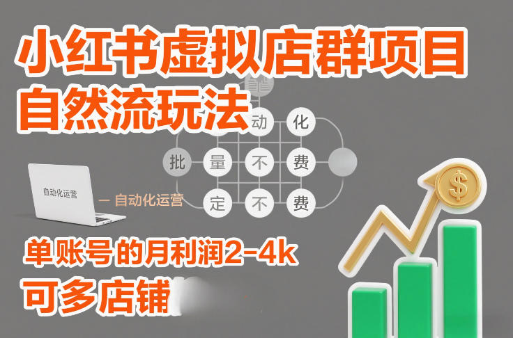 小红书虚拟店群项目，自然流玩法，批量自动化，稳定不费号，单账号的月利润2-4k，可多店矩阵-21资源库