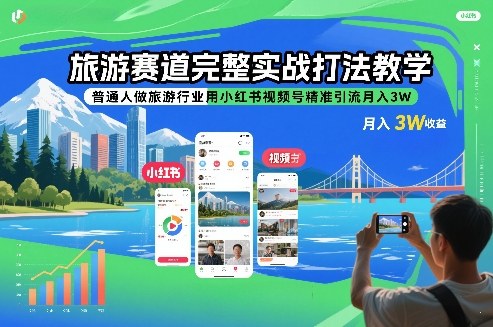 旅游赛道完整实战打法教学，普通人做旅游行业用小红书视频号精准引流月入3W-21资源库