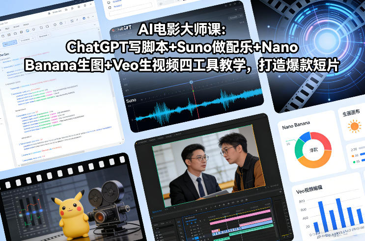 AI电影大师课：ChatGPT写脚本+Suno做配乐+Nano Banana生图+Veo生视频，打造爆款短片-21资源库