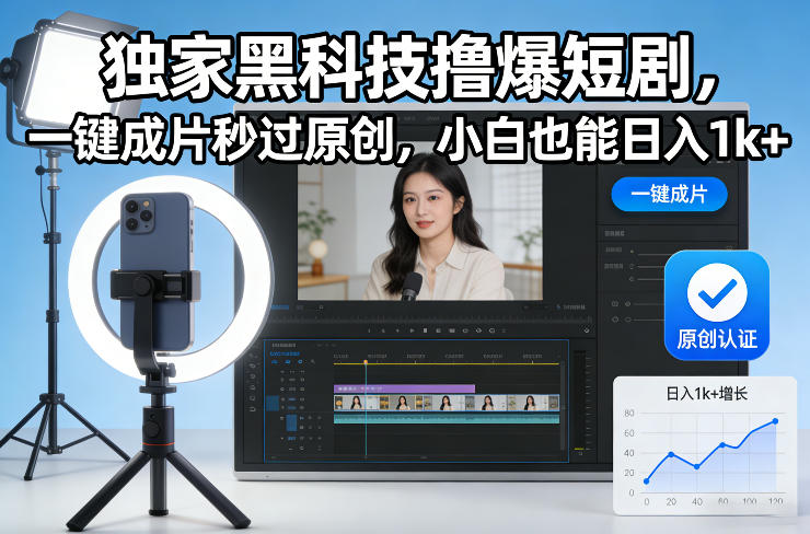 独家黑科技撸爆短剧，一键成片秒过原创，小白也能日入1k+【揭秘】-21资源库