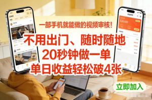 一部手机就能做的视频审核！不用出门，随时随地，20秒钟做一单，单日收益轻松破4张【揭秘】-21资源库