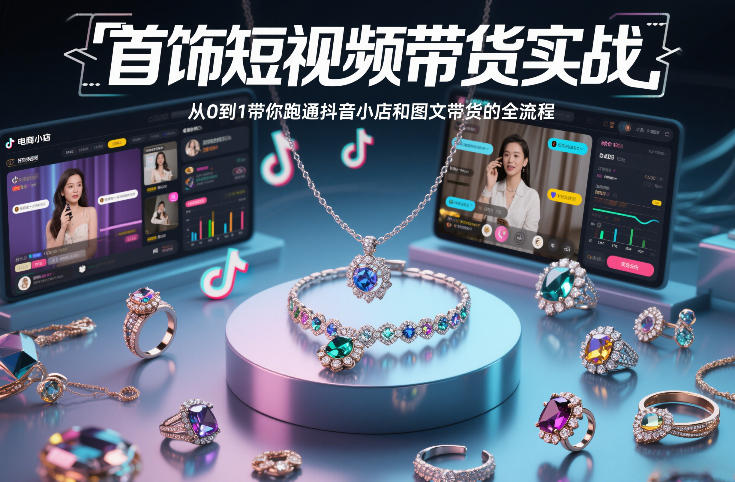 首饰短视频带货实战，从0到1带你跑通抖音小店和图文带货的全流程-21资源库