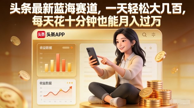 头条最新蓝海赛道，一天轻松大几张，每天花十分钟也能月入过1W【揭秘】-21资源库