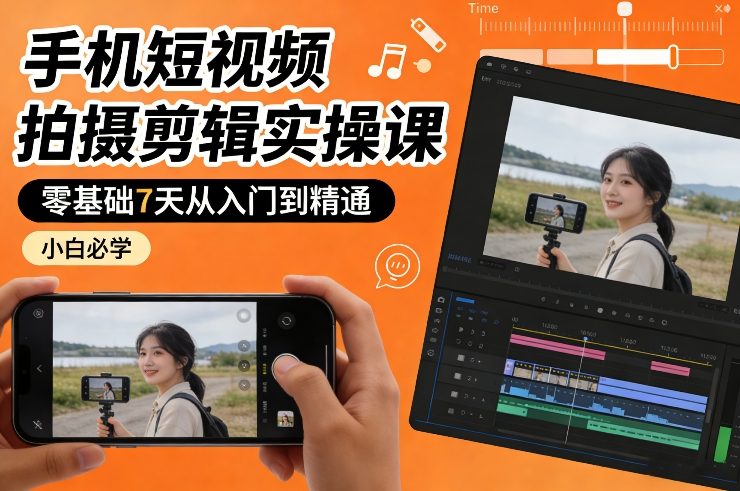 手机短视频拍摄剪辑实操课，零基础7天从入门到精通，小白必学-21资源库