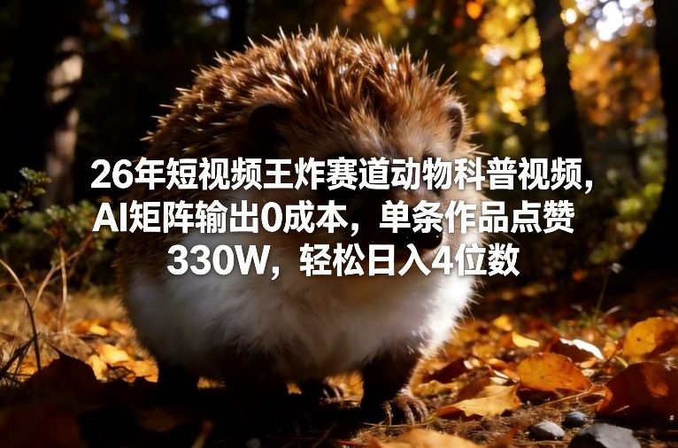 26年短视频王炸赛道动物科普视频，AI矩阵输出0成本，单条作品点赞330W，轻松日入4位数-21资源库