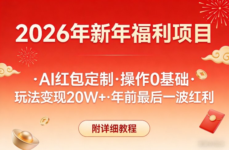 新年福利项目，AI红包定制，操作0基础，玩法变现20W+年前最后一波红利，附详细教程-21资源库