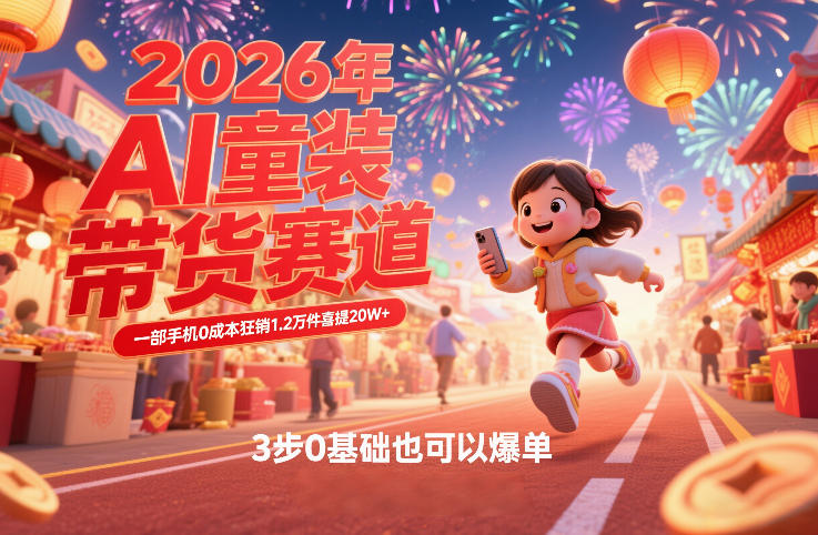 AI童装新春带货赛道，一部手机0成本狂销1.2万件喜提20W+，3步0基础也可以爆单-21资源库