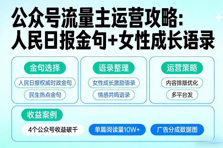 利用人民日报金句+女性成长语录做公众号流量主，4个公众号收益破千-21资源库