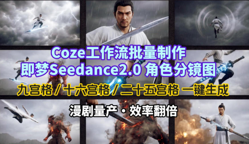 Coze工作流批量制作即梦Seedance2.0角色分镜图，九宫格-十六宫格-二十五宫格一键生成，漫剧量产，效率翻倍-21资源库