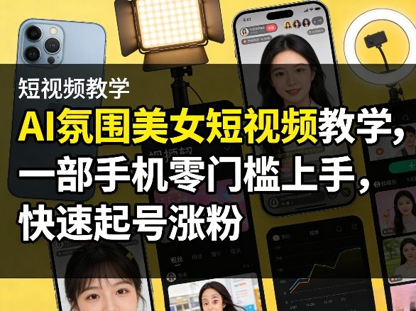 AI氛围美女短视频教学，一部手机零门槛上手，快速起号涨粉-21资源库