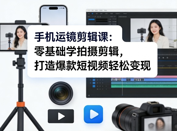 手机运镜剪辑课：零基础学拍摄剪辑，打造爆款短视频轻松变现-21资源库