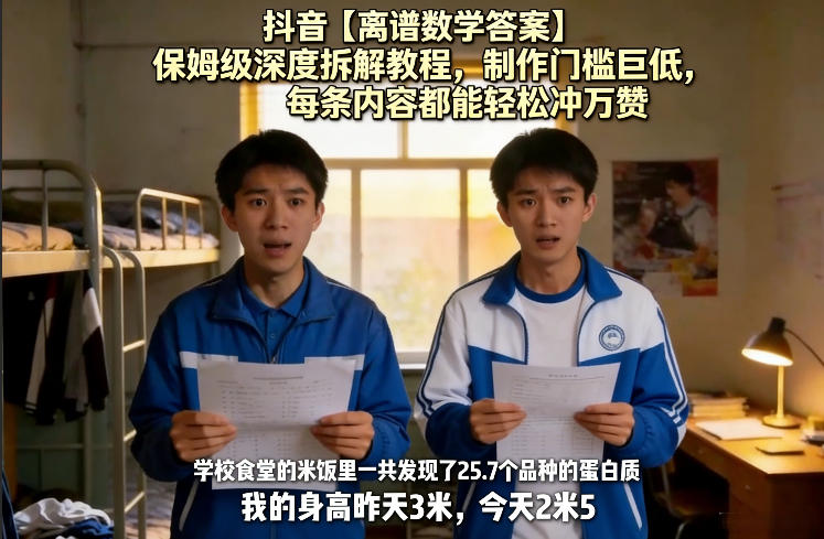 抖音【离谱数学答案】保姆级深度拆解教程，制作门槛巨低，每条内容都能轻松冲万赞，附详细步骤-21资源库