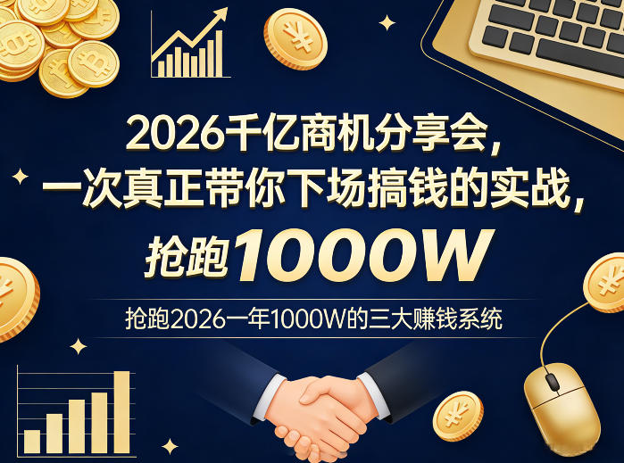 2026千亿商机分享会，一次真正带你下场搞钱的实战，抢跑2026一年1000W的三大賺钱系统-21资源库