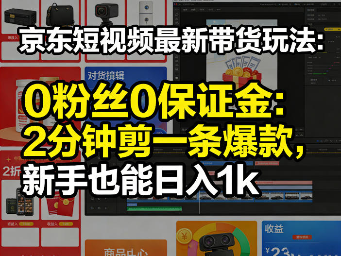 京东短视频最新带货玩法，0粉丝0保证金，2分钟剪一条爆款，新手也能日入1k+【揭秘】-21资源库