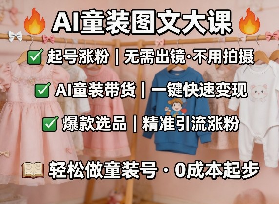 AI童装图文剪辑，某社群童装图文大课，起号涨粉、AI童装带货、爆款选品，无需出镜和拍摄-21资源库
