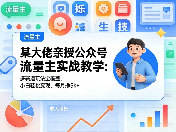 某大佬亲授公众号流量主实战教学：多赛道玩法全覆盖，小白轻松变现，每月多挣5k+-21资源库