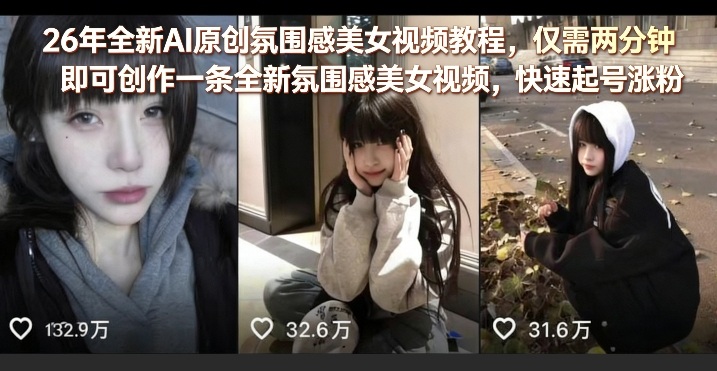 26年全新AI原创氛围感美女视频教程，仅需两分钟即可创作一条全新氛围感美女视频，快速起号涨粉-21资源库