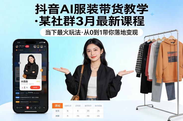 抖音AI服装带货教学，某社群3月最新课程，当下最火玩法，从0到1带你落地变现-21资源库
