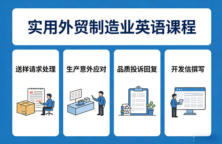 实用外贸制造业英语课程，教你专业处理送样请求、应对生产意外、回复品质投诉、撰写开发信等-21资源库