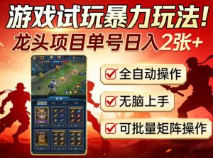 游戏试玩暴力玩法！龙头项目单号日入200+，全自动操作无脑上手，可批量矩阵操作【揭秘】-21资源库