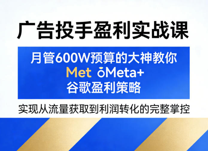 广告投手盈利实战课，月管600W预算的大神教你Meta+谷歌盈利策略，实现从流量获取到利润转化的完整掌控-21资源库