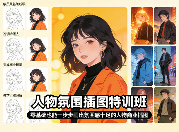人物氛围插图特训班，零基础也能一步步画出氛围感十足的人物商业插图-21资源库