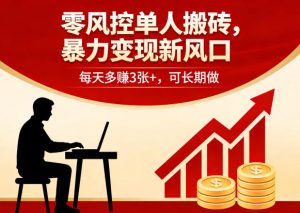 零风控单人搬砖,暴力变现新风口,每天多賺3张+,可长期做【揭秘】-21资源库