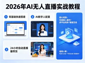 2026年AI无人直播实战教程，零基础也能快速搭建AI数字人无人直播间，实现24小时自动直播带货-21资源库