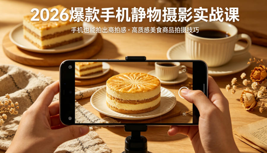 2026爆款手机静物摄影实战课，手机也能拍出商拍感，学会拍出高质感美食商品-21资源库
