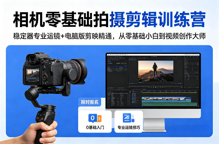 相机零基础拍摄剪辑训练营：稳定器专业运镜+电脑版剪映精通，从零基础小白到视频创作大师-21资源库