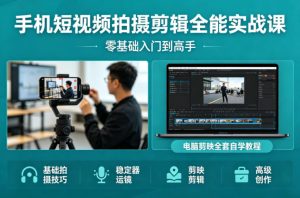 手机短视频拍摄剪辑全能实战课:零基础入门到高手,稳定器运镜+电脑剪映全套自学教程-21资源库