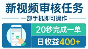 新视频审核任务,一部手机即可操作,20秒完成一单,日收益4张+【揭秘】-21资源库