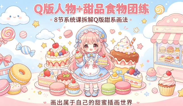 Q版人物+甜品食物团练，8节系统课拆解Q版甜系画法，画出属于自己的甜蜜插画世界-21资源库
