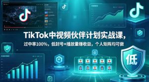 TikTok中视频伙伴计划实战课，过中率100%，低封号+播放量賺收益，个人矩阵均可做-21资源库