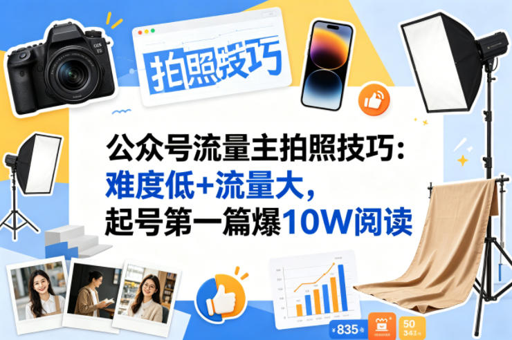 公众号流量主之拍照技巧赛道，难度低+流量大，起号第一篇就爆了10w阅读-21资源库