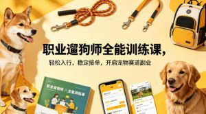 职业遛狗师全能训练课，轻松入行，稳定接单，开启宠物赛道副业-21资源库