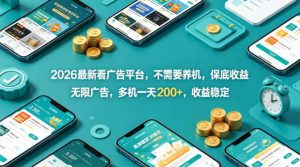 2026最新看广告平台，不需要养机，保底收益，无限广告，多机一天200+，收益稳定【揭秘】-21资源库