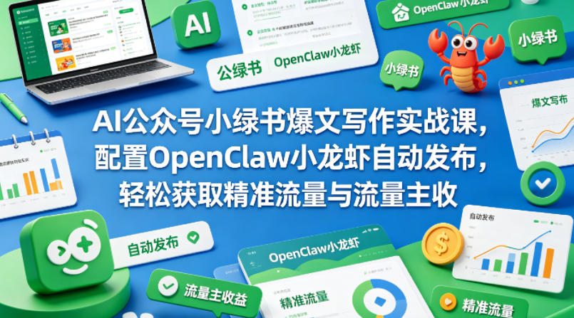 AI公众号小绿书爆文写作实战课，配置OpenClaw小龙虾自动发布，轻松获取精准流量与流量主收益-21资源库
