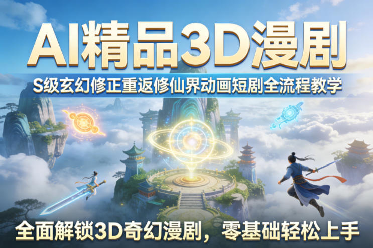 AI精品3D漫剧S级玄幻修正重返修仙界动画短剧全流程教学，全面解锁3D奇幻漫剧，零基础轻松上手-21资源库