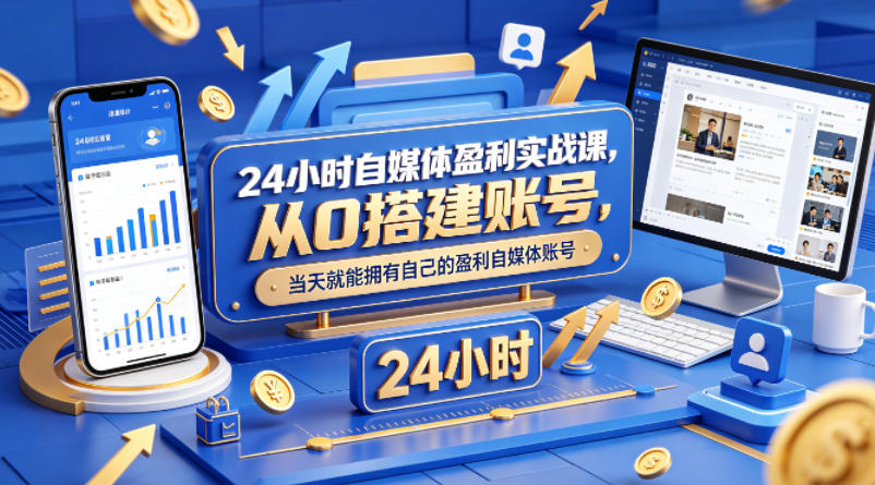 24小时自媒体盈利实战课，从0搭建账号，当天就能拥有自己的盈利自媒体账号-21资源库