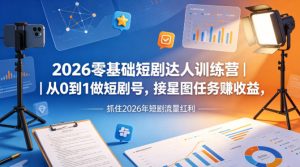2026零基础短剧达人训练营｜从0到1做短剧号，接星图任务賺收益，抓住2026年短剧流量红利-21资源库