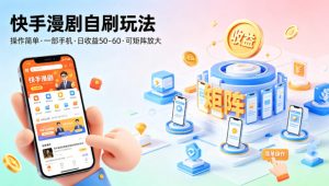 快手漫剧自刷玩法，操作简单，一部手机就可以做，一天50-60收益，可矩阵放大【揭秘】-21资源库