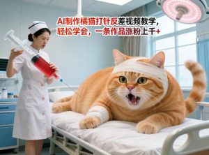 AI制作橘猫打针反差视频教学,轻松学会,一条作品涨粉上千+-21资源库
