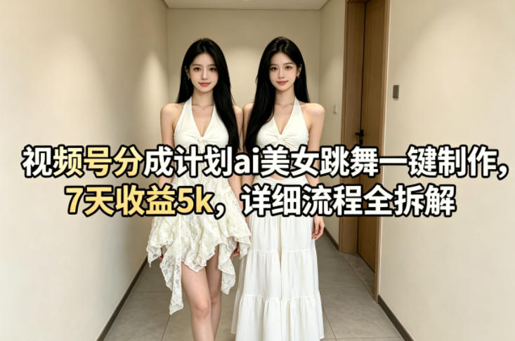 视频号分成计划ai美女跳舞一键制作，7天收益5k，详细流程全拆解-21资源库