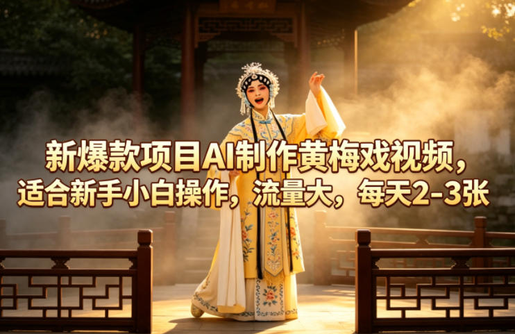 新爆款项目AI制作黄梅戏视频，适合新手小白操作，流量大，每天2-3张-21资源库