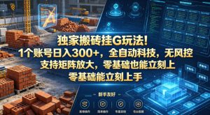 独家搬砖挂G玩法！1个账号日入300+，全自动科技，无风控支持矩阵放大，零基础也能立刻上手【揭秘】-21资源库