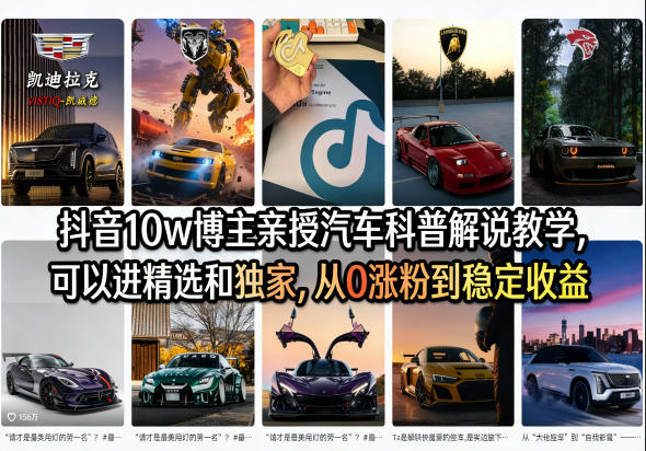 抖音10w博主亲授汽车科普解说教学，可以进精选和独家，从0涨粉到稳定收益（详细视频课程+1T素材）-21资源库