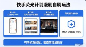 快手荧光计划漫剧自刷玩法，每天几十上百不是问题，有手机就能做【揭秘】-21资源库