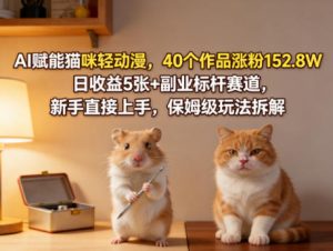 AI赋能猫咪轻动漫，40个作品涨粉152.8W，日收益5张+副业标杆赛道，新手直接上手，保姆级玩法拆解-21资源库