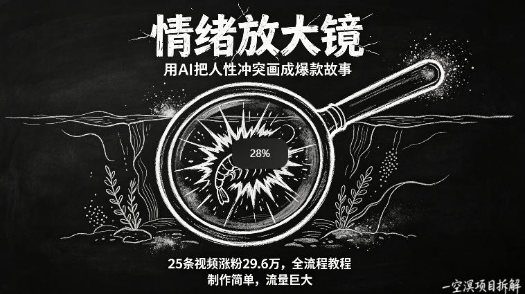 AI制作“情绪放大镜“视频，25条视频涨粉29.6W粉，流量巨大，制作简单，全流程教程-21资源库